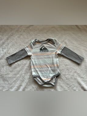 Quiksilver Gray and Light Stripe Long-Sleeve Baby Bodysuit